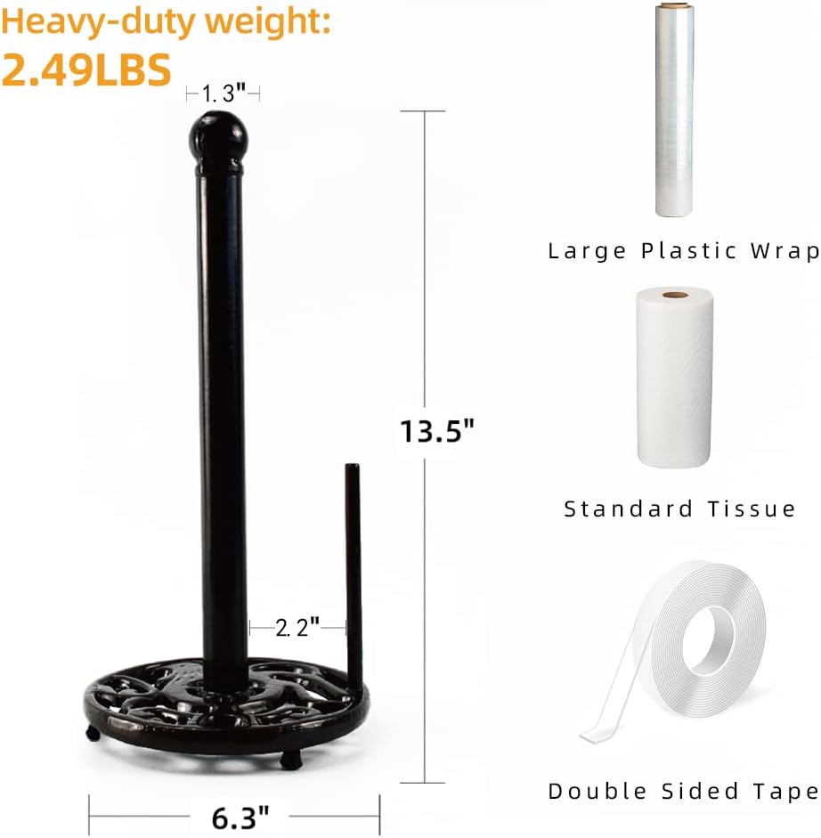 Vintage Paper Towel Holder - Cast Iron Kitchen Countertop Decor, Easy Tear, Coffee Gold