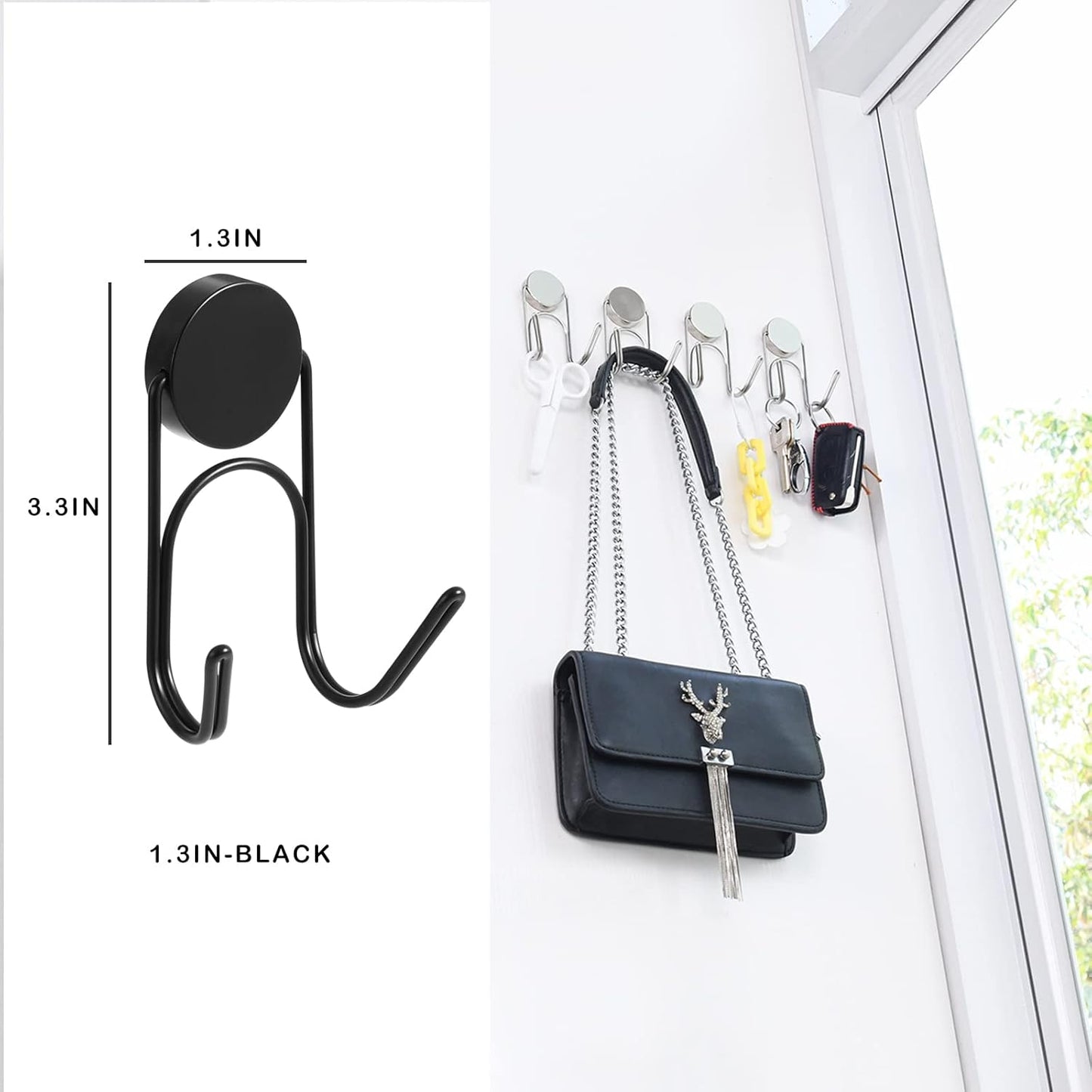 Magnetic Hooks 304 Stainless Steel Hooks Heavy Duty Magnets Hanging Hooks for Refrigerator Grill Toolbox Cabins Outdoor,Cruise Essentials Camper Accessories,8pack(Black,1.3in-2 60Lbs)