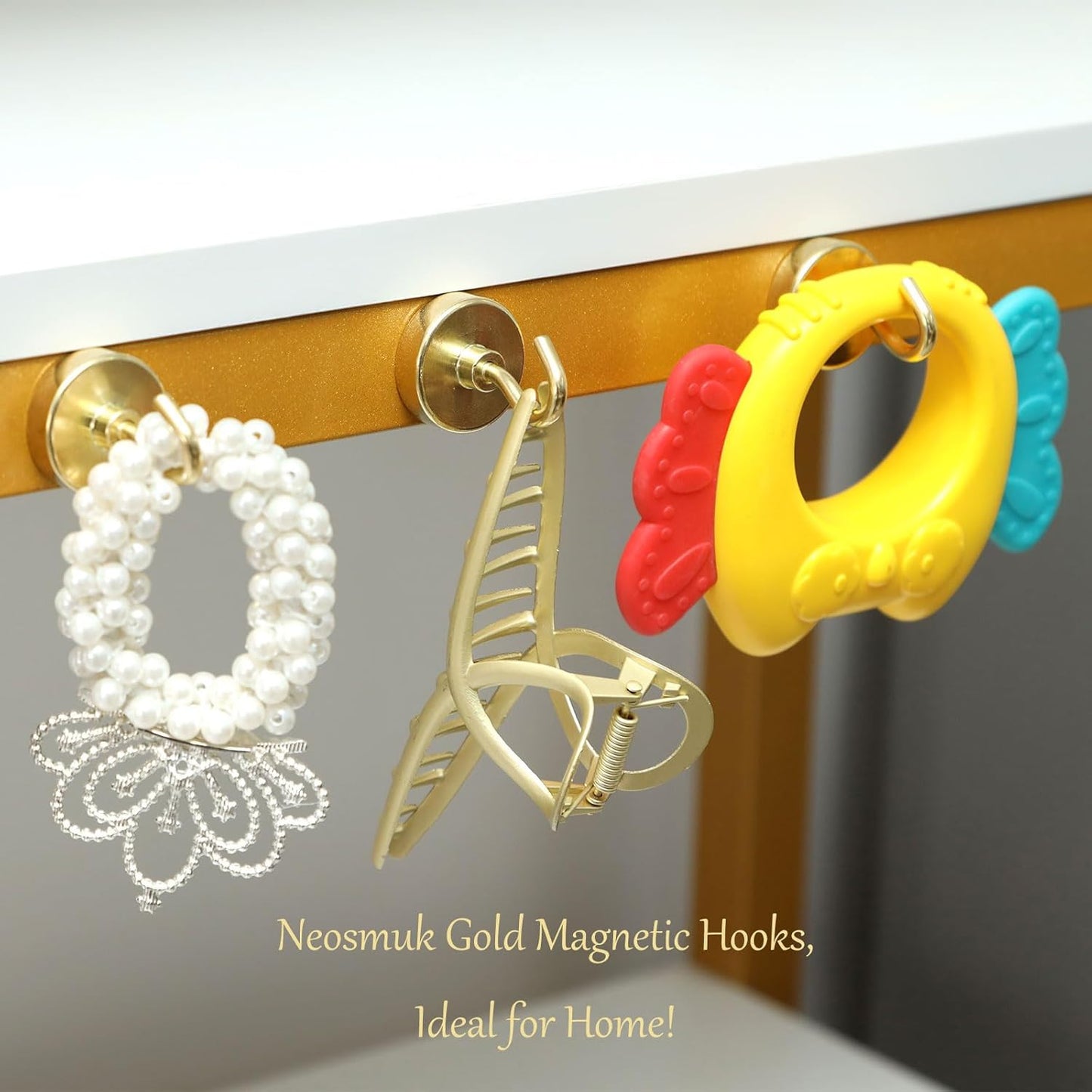 Neosmuk Magnetic Hooks Heavy Duty,Strong Magnet with Hook for Fridge, Super Neodymium Extra Strength Industrial Hooks for Hanging, Magnetic Hanger for Toolbox, Cruise, Grill(Golden,10 Pack)