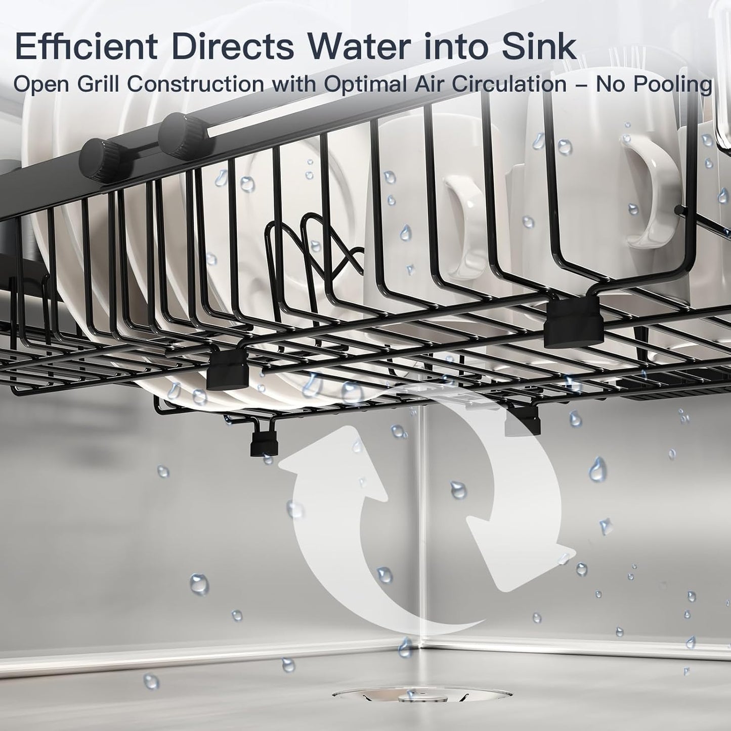 Small Expandable Over The Sink Dish Drainer Drying Rack In Stainless Steel Metal For Kitchen, Counter Space Saving Black Compact Above Plate Dryer Strainer, Adjustable Hanging Inside Sink Drain Holder