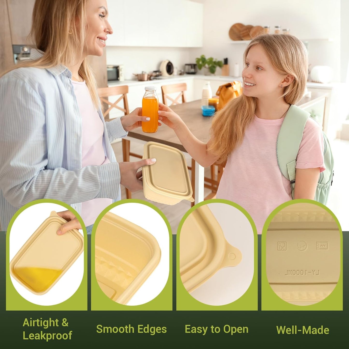 25Pack(50pcs) Meal Prep Containers Reusable, 32oz Bamboo-Powder Food Containers with Lids, Plant-based To Go Containers for Lunch - Microwave, Freezer, Dishwasher Safe