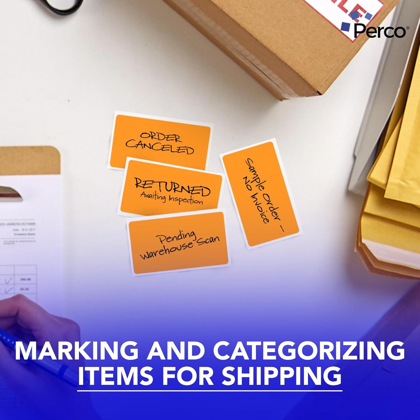 Perco Fluorescent Orange Labels 3x5 Inch 500 Stickers/Roll with Easy Peel Perforation and Strong Adhesion for Inventory Management, Color Coding, Moving Boxes, Retail, Organizing & Crafts–Made in USA