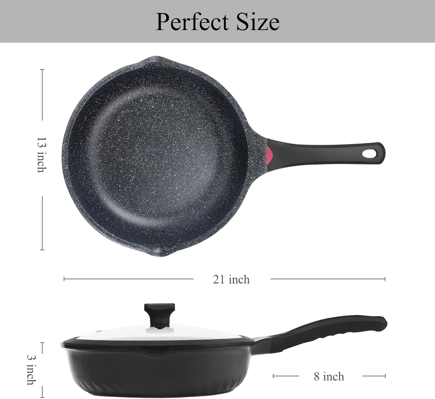 Vinchef Nonstick Skillet with Lid, 12.5In Aluminum Deep Frying/Saute Pan with Lid and Heat Indicator, Anti Scratch and Anti Stain, Induction Compatible