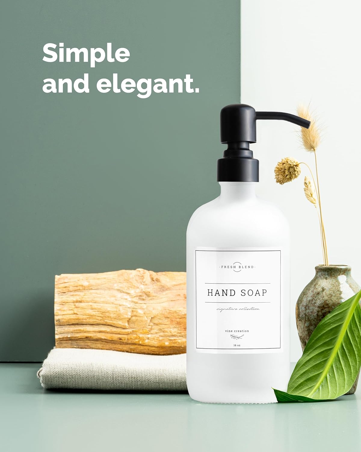 Vine Creations White Glass Soap Dispenser, 2 Pack Kitchen Soap Dispenser Set with Stainless Steel Pump, 16 oz Dish Soap and Hand Soap Dispensers for Bathroom with Waterproof Labels