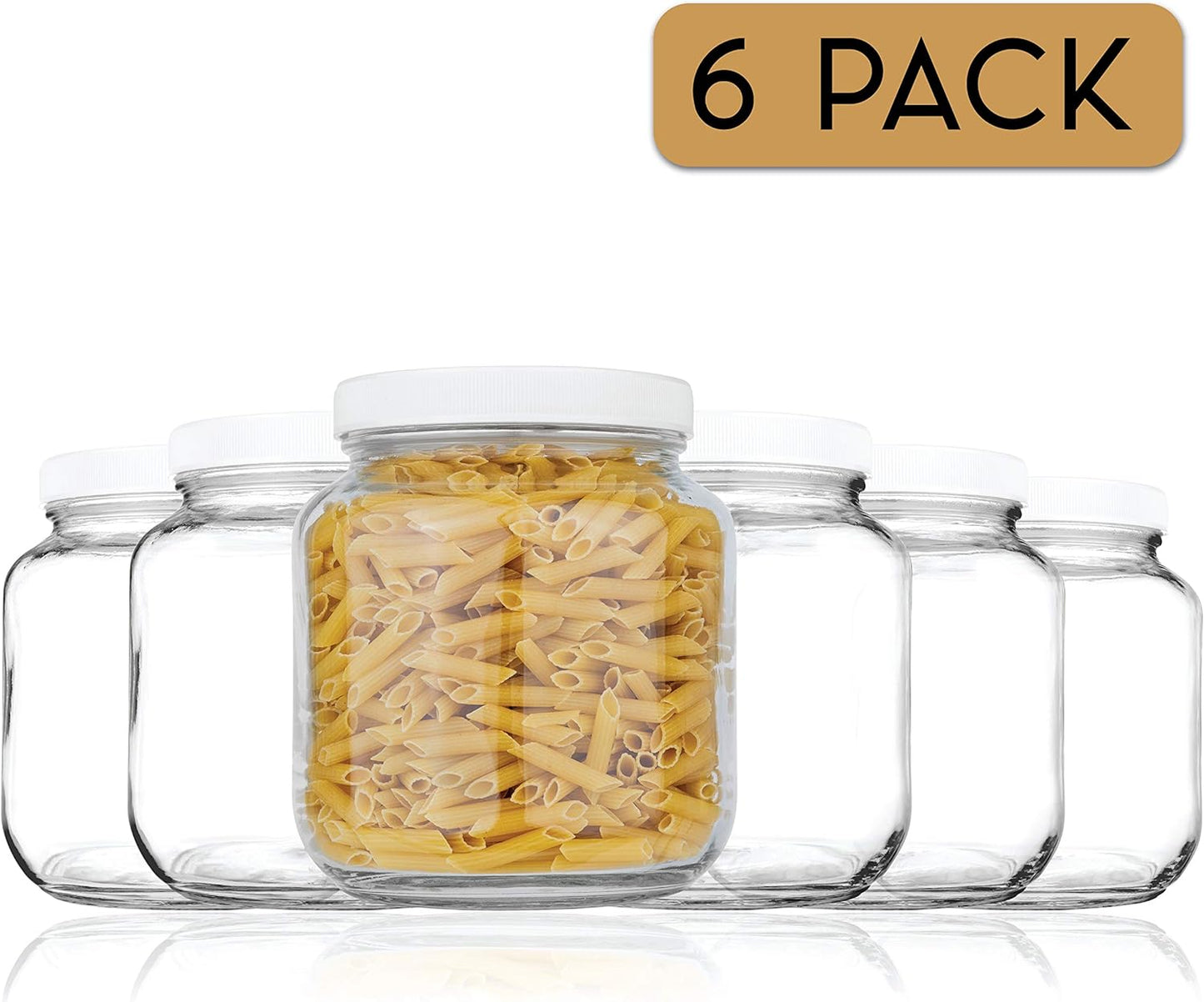kitchentoolz 6 Pack of Half Gallon Mason Jars - Wide Mouth with Airtight Lid - Safe Container for Fermenting, Pickling, and Storing