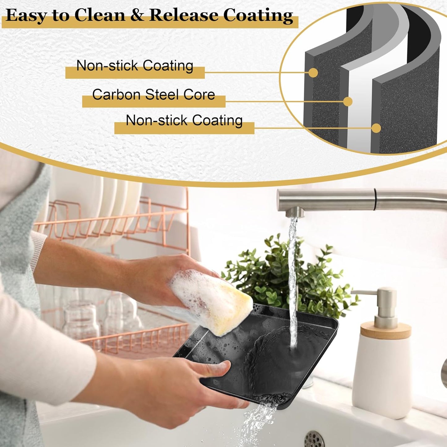 E-far Mini Toaster Oven Pan, 9x7x1 Inch Small Baking Sheet Tray for Cookies Cake, Nonstick Carbon Steel Baking Pan for Bacon Steak, Nontoxic & Easy Clean, Heat & Warp Resistant