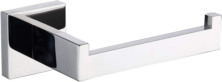 TASTOS Polished Chrome Toilet Paper Holder SUS304 Stainless Steel, Modern Square Half Open Bathroom 5 inch TP Holder Wall Mount Rustfree Tissue Roll Dispenser for Washroom Kitchen