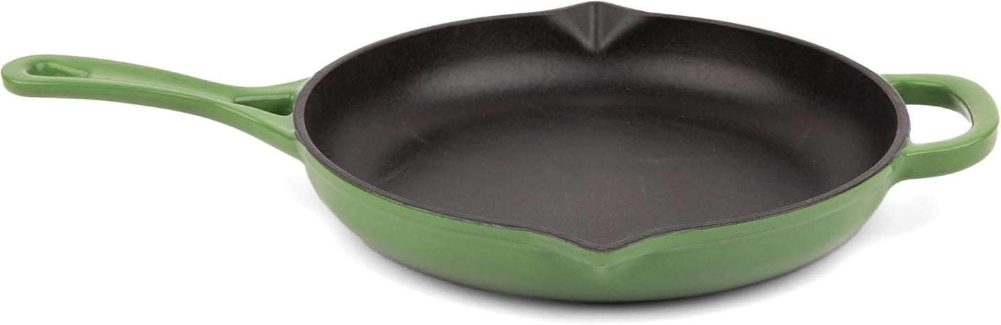 Larder & Vine Enameled Cast Iron Skillet | 10.25 inch Cast Iron Pan | Saute Pan with Pour Spouts | Enamel Coated Cast Iron Skillet | Compatible on All Cooktops & Oven Safe to 500° F | Okra