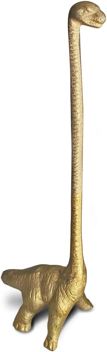 WallCharmers Gold Paper Towel Holder, Metal Toilet or Kitchen Paper Holder for Floor or Countertop, Gold Dino