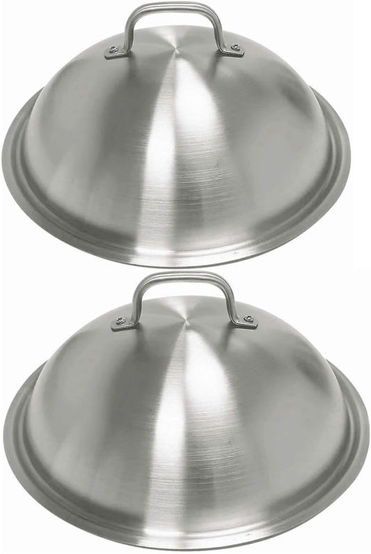 Griddle Accessories Pot Wok Lids - Heavy Duty 12 Inch Round Basting Cover - Stainless Steel - Cheese Melting Dome and Steaming Cover - Best for Use in Flat Top Grill Cooking Indoor Outdoor- 2 Domes