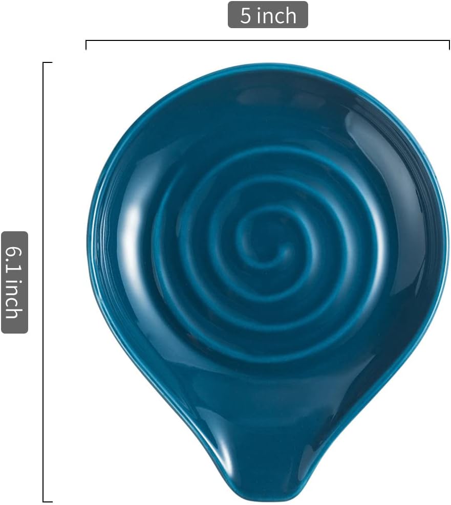 LAUCHUH Spoon Rest for Stove Top, Ceramic Spoon Holder for Kitchen Counter Large Spatula Holder for Spoons, Ladles, Tongs, Christmas Decor, Set of 2, 5 inch, Blue