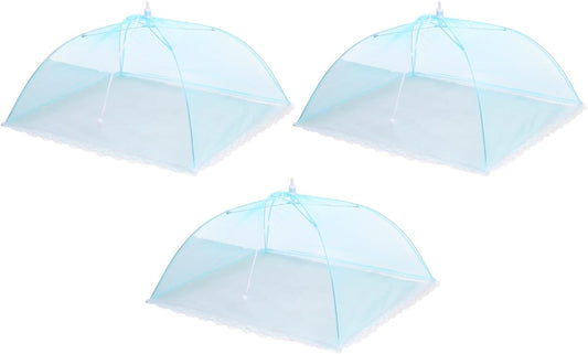 uxcell 3 Pcs Large and Tall Food Covers 17" Mesh Food Covers for Outdoors Collapsible Food Protector Covers Tent for Parties Outdoor Picnics BBQs, Blue
