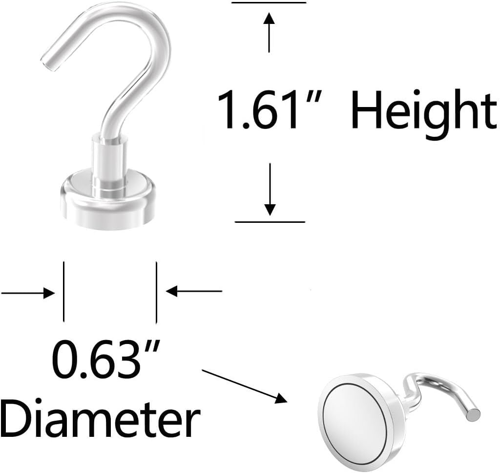 Heavy Duty Magnetic Hooks 5/8" Magnetic Base,25lbs Vertical Pull Force-10Pack Super Strong Rare Earth Magnet Hook,Strong Cruise Hook for Hanging,Magnetic Hanger for Cabins,Grill,Kitchen