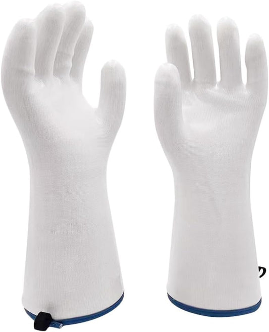 Silicone BBQ Gloves, Oven Gloves with Fingers 932°F Heat Resistant, Kitchen Waterproof Hot Proof Glove for Fryer, Smoker, Baking, Cooking (White, M)