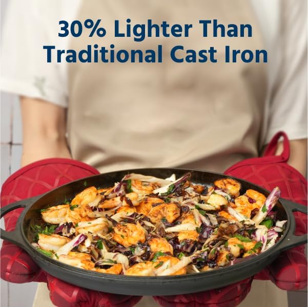 COOKLIFE 12 Inch Lightweight Pre-Seasoned Cast Iron Griddle with Cleaning Kit - Smooth Polished Surface, Easy to Clean Cast Iron skillets Use in the Oven, on the Stove or Grill, Over a Campfire