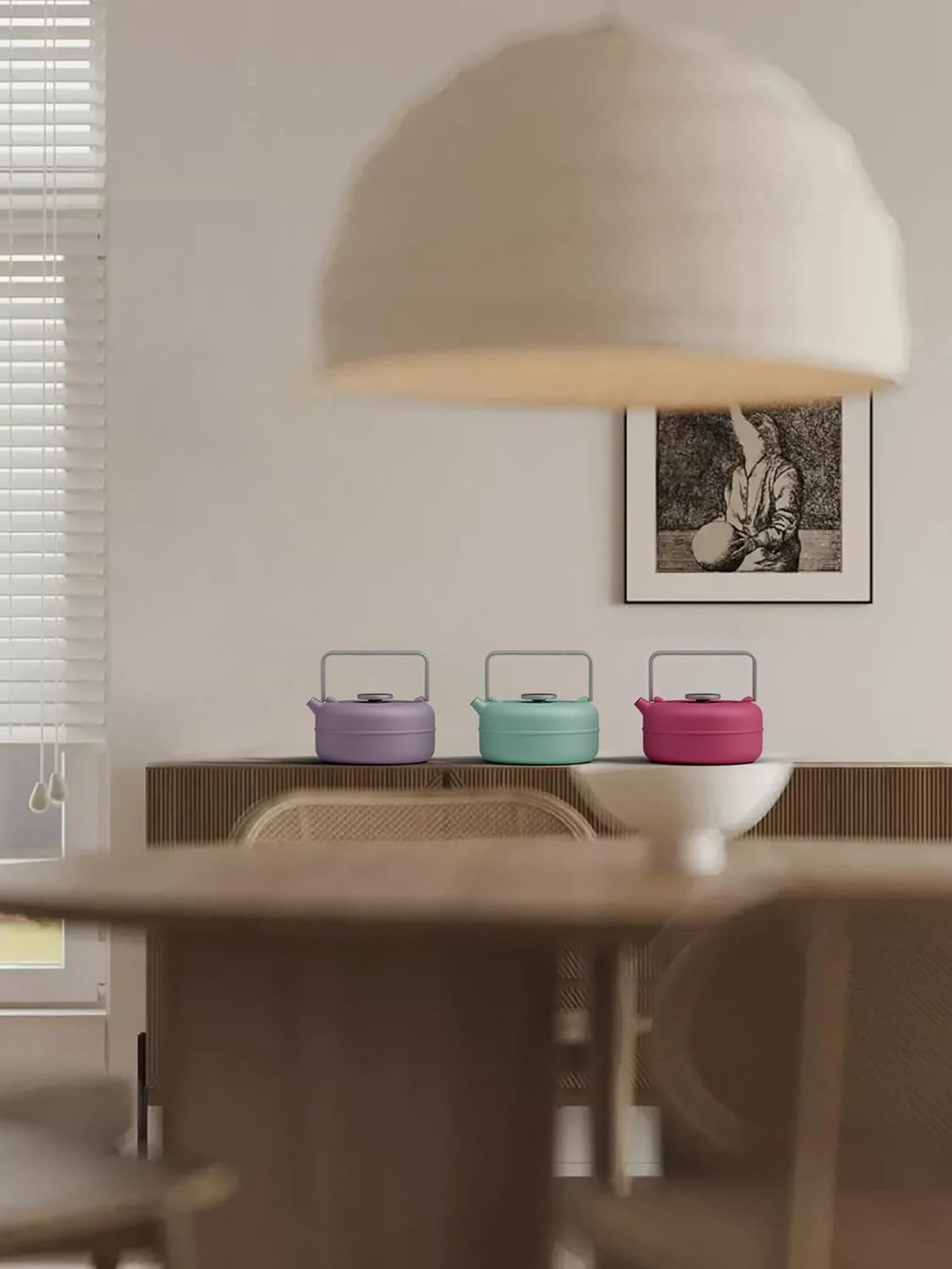 Toptier Teapot with Removable Infuser, Cast Iron Tea Kettle Stovetop Safe, Solid Geometry Cylinder Design Tea Pot Coated with Enameled Interior for 27 Ounce (800 ml), Babyblue