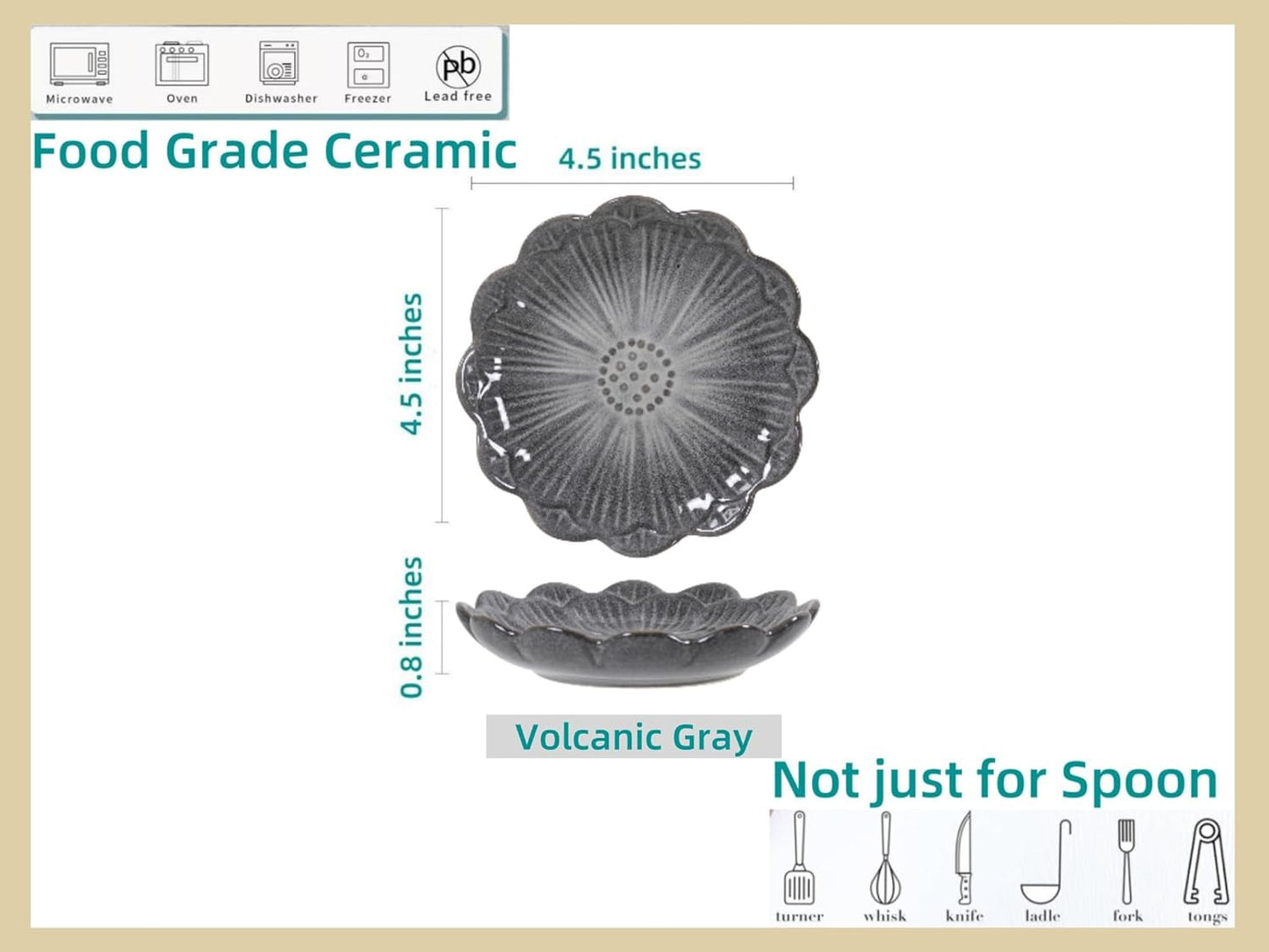 Ceramic Spoon Rest for Stove Top, Flower Cute Spoon Rest for Kitchen Counter, Cooking Spoon Holder for Kitchen Counter, Utensil Rest Spatula Rest Ladle Holder Tong Rest, 1 PC (Retro Volcanic Ash Gray)