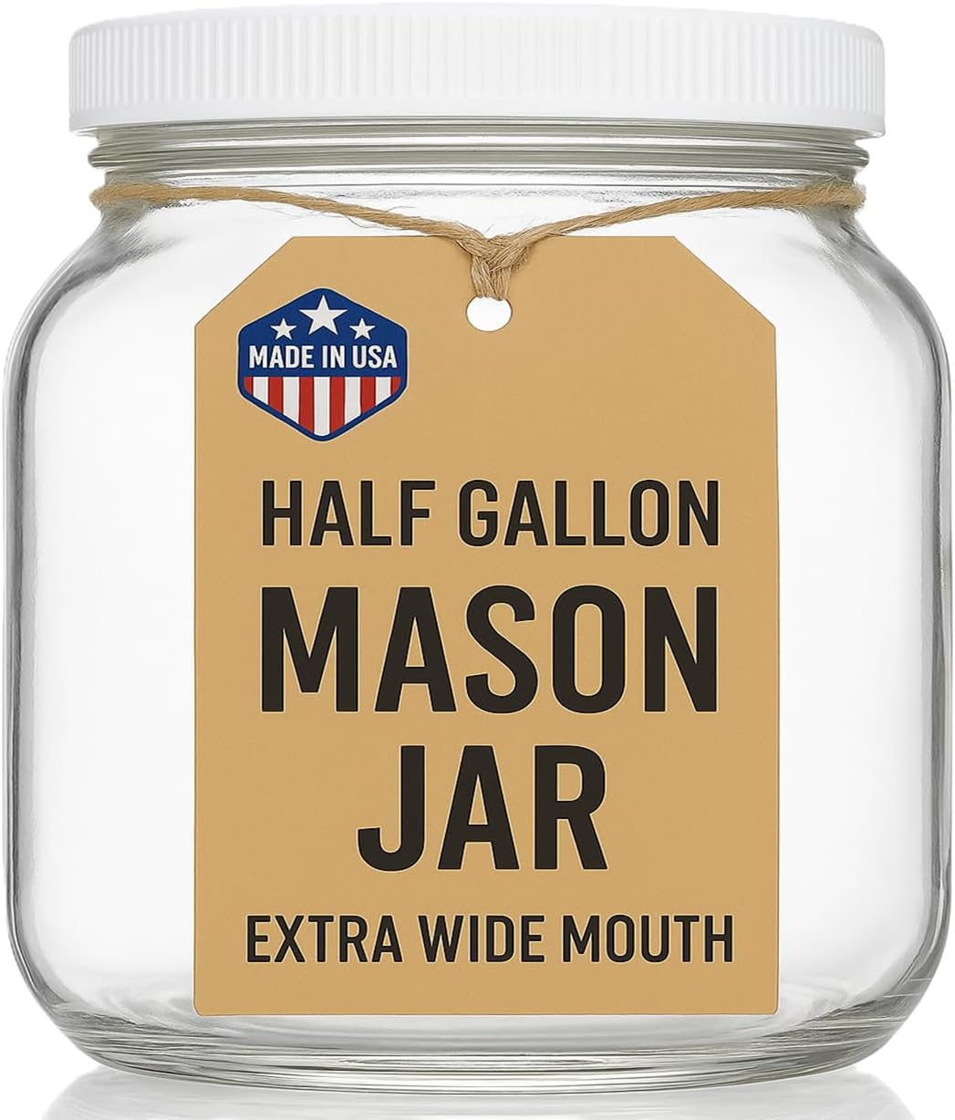 kitchentoolz Half Gallon Mason Jar - Wide Mouth 1/2 Gallon Glass Jar with Lid - Airtight Glass Storage Containers with Lid Fermenting, Canning, and Dry Storage