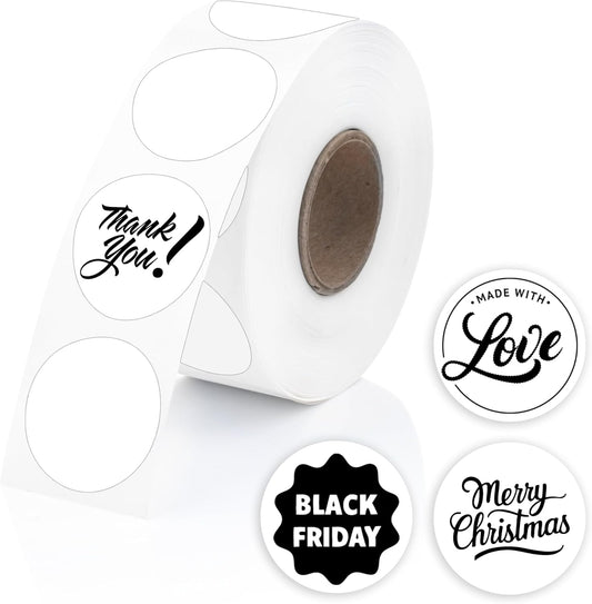 Perco White 1-Inch Perforated Circle Dot Thermal Sticker Labels — 735 Stickers/Roll, Direct Thermal Printer Compatible—with Permanent Adhesive for Color Coding, Garage Sales, Crafts—Made in USA