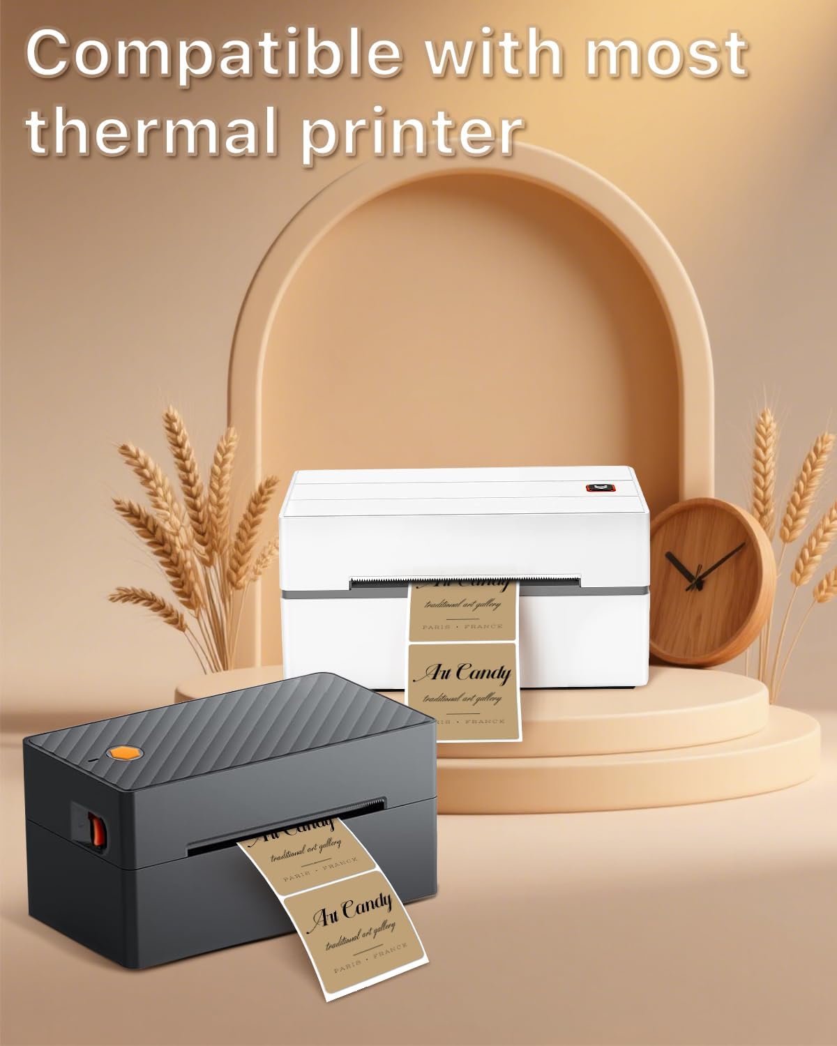 iEager Brown Square Thermal Label Stickers, 2"x2" Self-Adhesive Square Direct Thermal Labels with Perforation Line, 500 Sheets/Roll