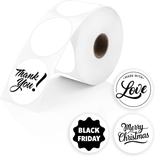 Perco White 2-Inch Perforated Circle Dot Thermal Sticker Labels — 735 Stickers/Roll, Direct Thermal Printer Compatible—with Permanent Adhesive for Organizing, Color Coding, Bin Labeling—Made in USA