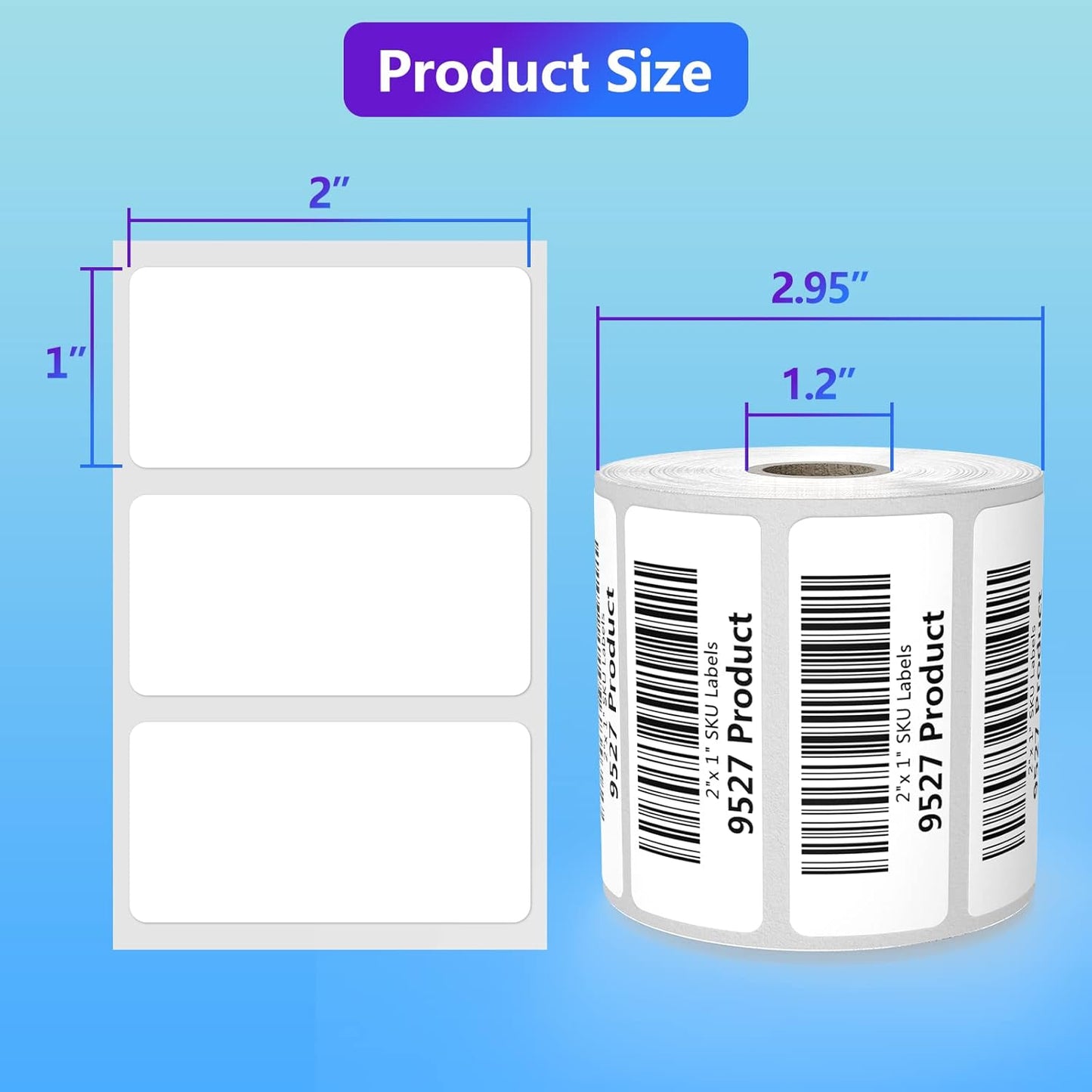 9527 Product 2" x 1" Sticker Labels, 12,000 Direct Thermal Labels, 12 Rolls