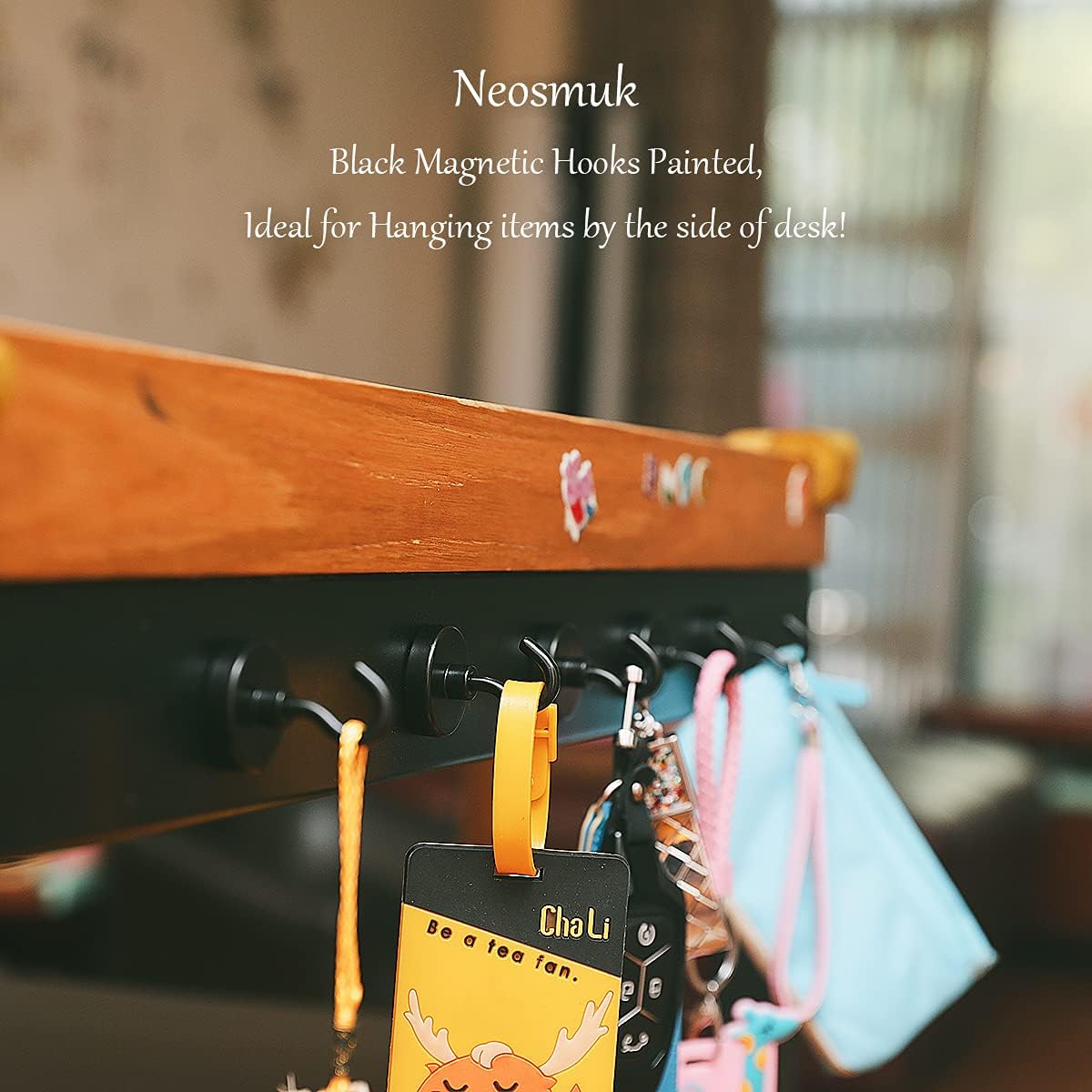 Neosmuk Black Magnetic Hooks Heavy Duty,Extra Strong Magnet with Metal Hook for Refrigerator, Super Magnet for Cruise,Grill, Kitchen,Classroom,Large Magnetic Hanger for Door,BBQ,Tools.