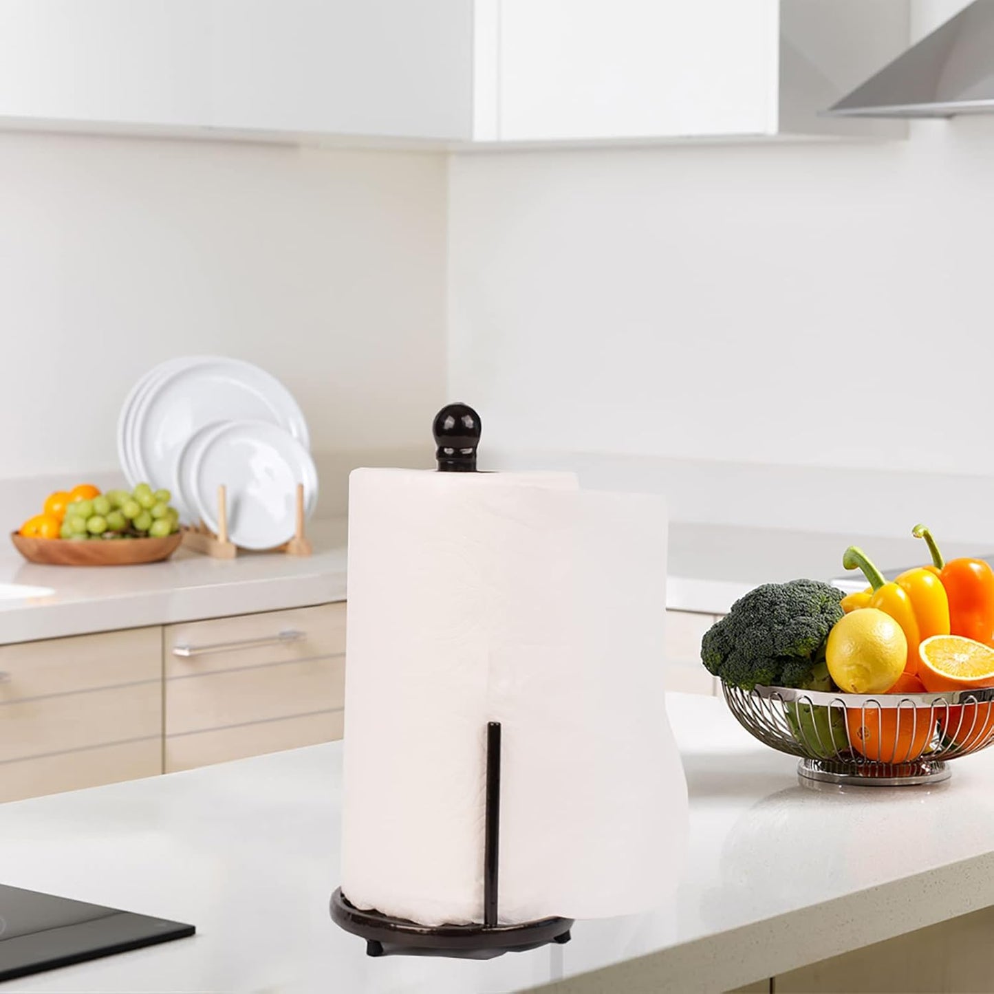 Vintage Paper Towel Holder - Cast Iron Kitchen Countertop Decor, Easy Tear, Coffee Gold