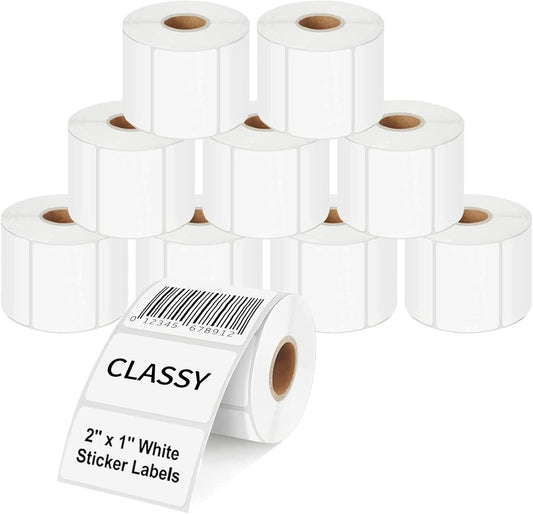 CLASSY 2" x 1" Direct Thermal Labels, 13000 Self-Adhesive Barcode Labels,Compatible with Rollo, Zebra Label Printers.