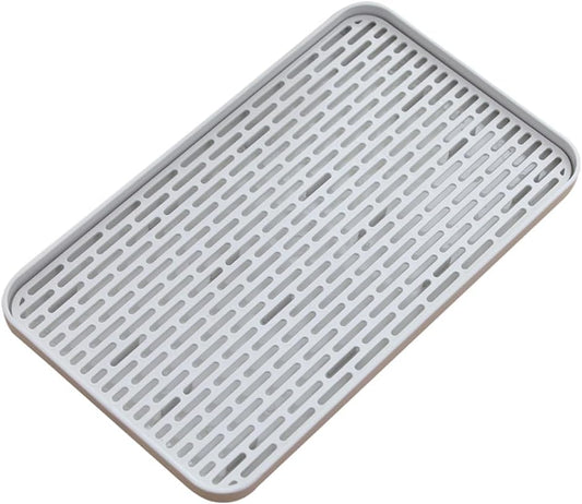 Plastics Drain Tray, Cup & Dish Drying Rack, Drain Board 2 Tier Non Slip Serving Tray with Drainboard Perfect for Sink, Coffee Table, Outdoor (12.2 x 7 x 0.98 in)