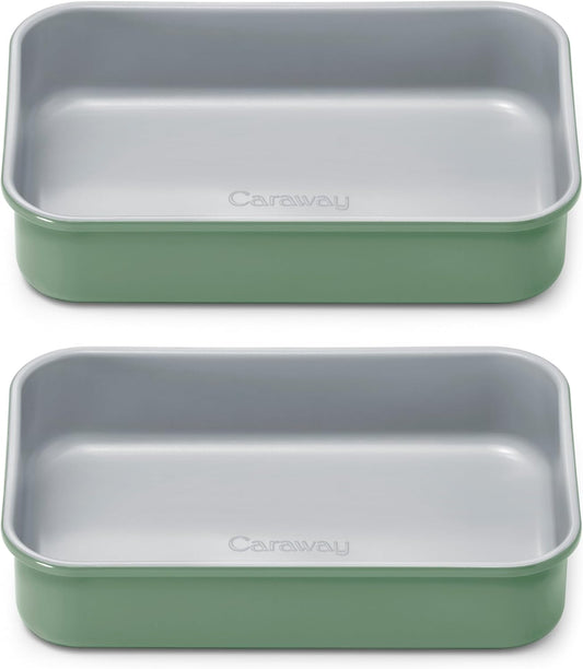 Caraway Nonstick 9” x 6.5” Small Rectangle Baking Pan Duo – Non-Toxic, PTFE & PFOA Free – Aluminized Steel Core – Deep Ceramic Baking Pan for Casseroles, Lasagna & More - Sage