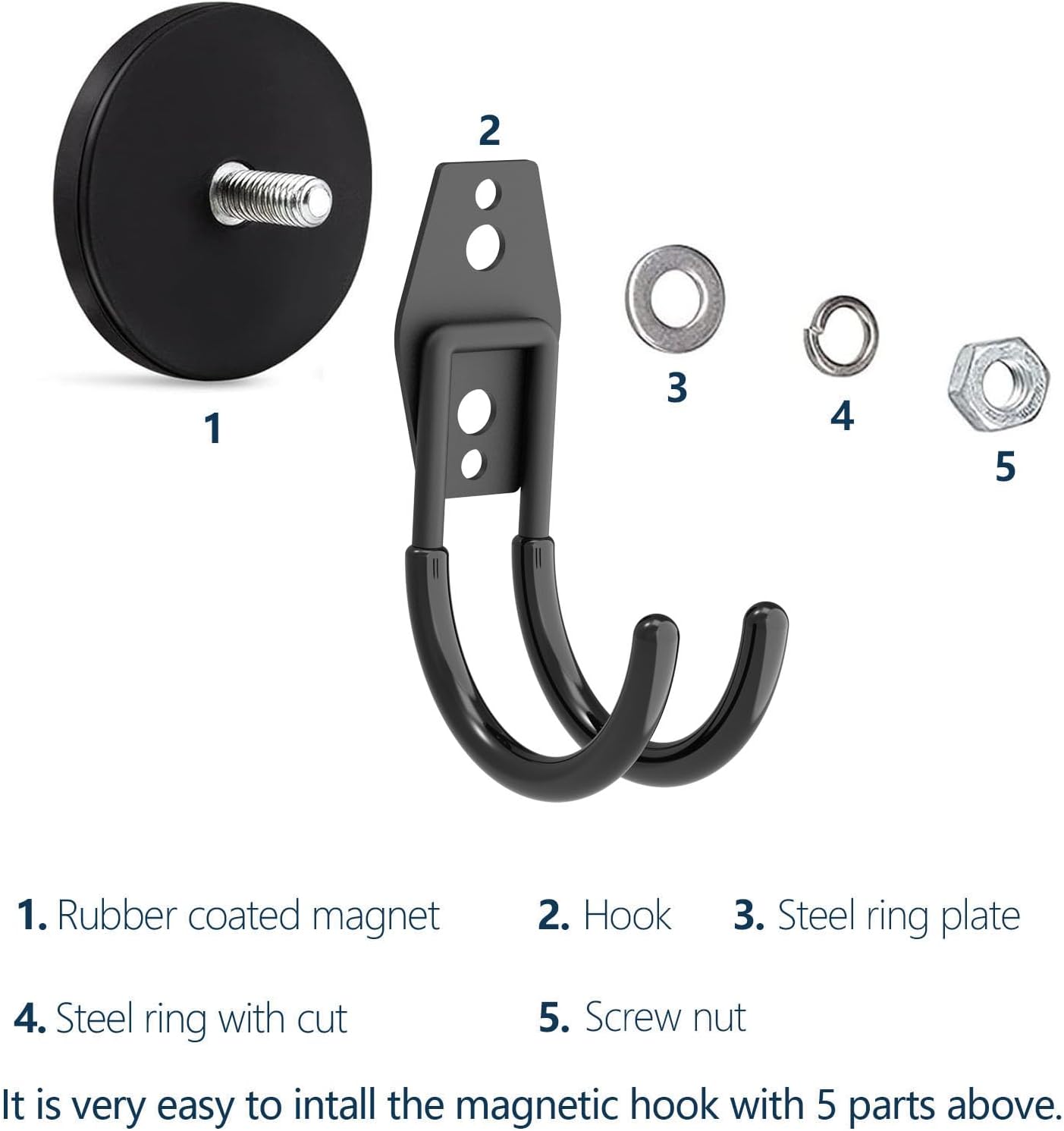 Heavy Duty Magnetic Hooks, Super Strong Garage Magnet Hooks, Magnetic Cable/Tool Holder with Anti-Slip Coating for Horse Trailer, Indoor & Outdoor Hanging Strong Black Magnetic Hook(4Pack)