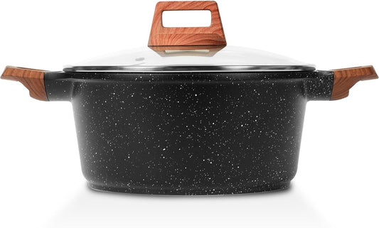 ESLITE LIFE Nonstick Stock Pot with Lid, 5 Quart Granite Casserole Large Soup Pot Pasta Cooking Pot, Induction Compatible, PTFE & PFOA Free, Black