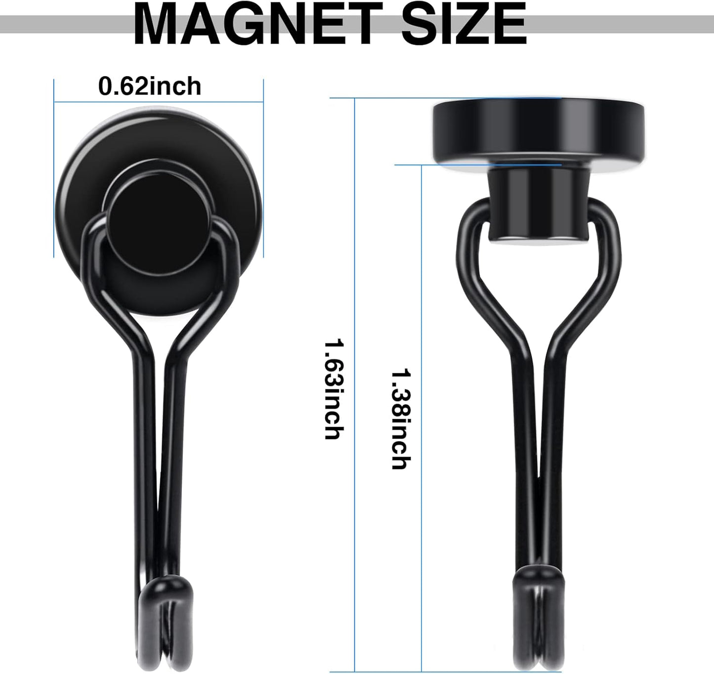 E BAVITE Swivel Swing Black Magnetic Hooks, 30lbs Strong Neodymium Magnet Hook with Epoxy Coating for Refrigerator, Cruise,BBQ Grill Tools, 2.36in in Length, Pack of 10