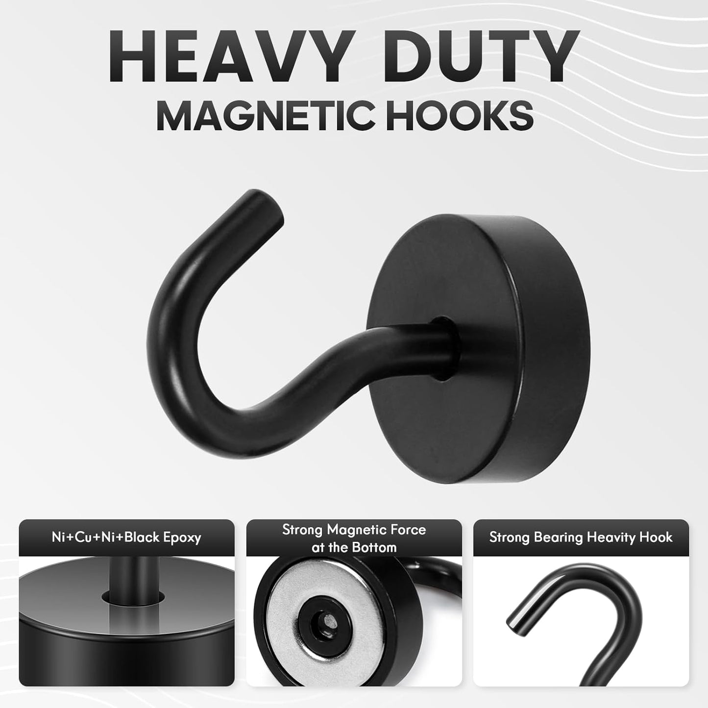 Neosmuk Magnetic Hooks, Cruise Ship Essentials, 30lb+ Heavy Duty Magnetic Hooks for Cruise Cabins, Refrigerator, Grill, Hanging, and Travel | Extra Strong Must-Haves Magnet Hook,Black,Pack of 10