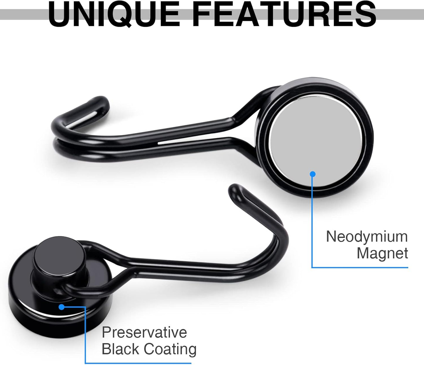 E BAVITE Black Swivel Swing Magnetic Hooks, Strong Neodymium Rare Earth Magnet Hook Perfect for Refrigerator and Other Surfaces, Pack of 3