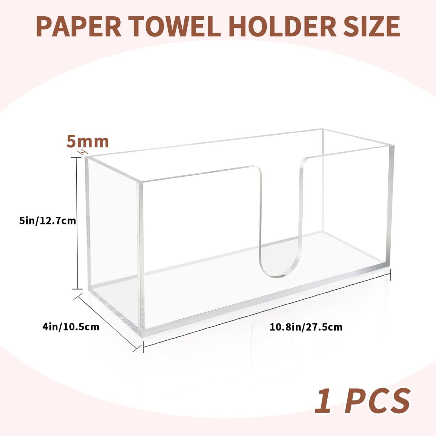 Acrylic Paper Towel Holder Countertop, 5mm Thick Clear C-Fold Z-Fold Trifold Napkin Dispenser, Bathroom & Kitchen Organizer for Multifold Towels (1)