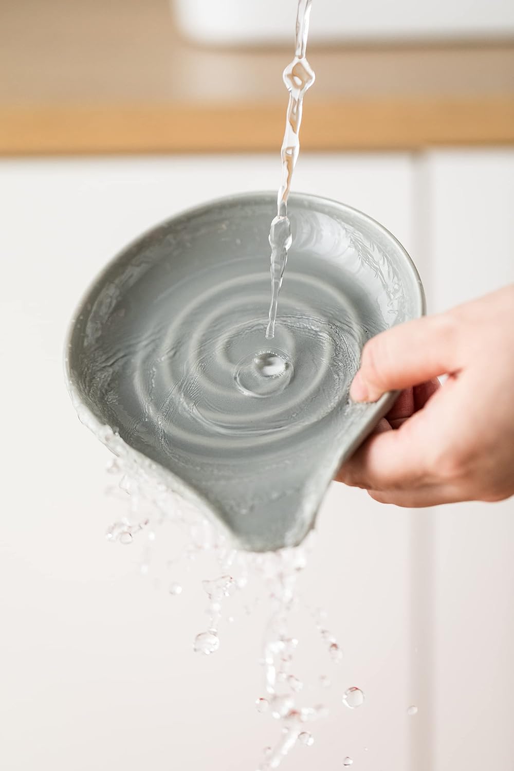 Spoon Rest for Kitchen Countertop Porcelain Spoon Holder for Stove Top Large Holder for Spatula, Spoons or Tongs, Framhouse Decor, Gray