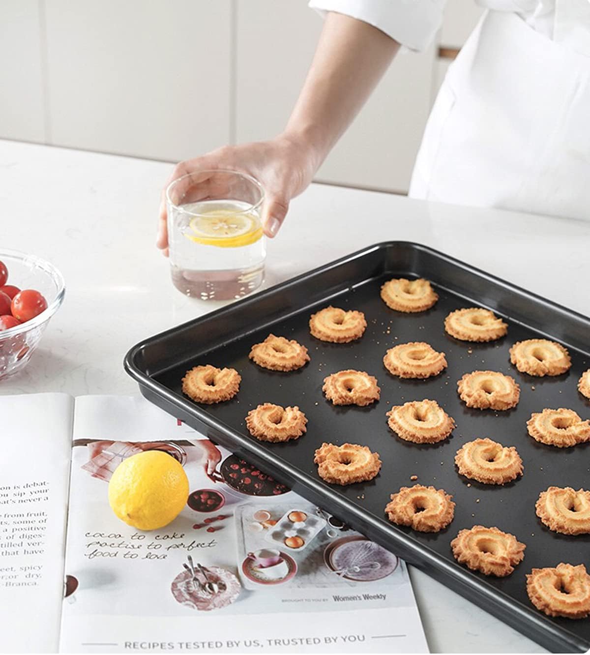 Thicken 1/4 Quarter Cookie Baking Sheet Pan 13.58 x 9.84Inch (Inner 12.8x9.06) Non-Stick Carbon Steel Bakeware 2 Pack