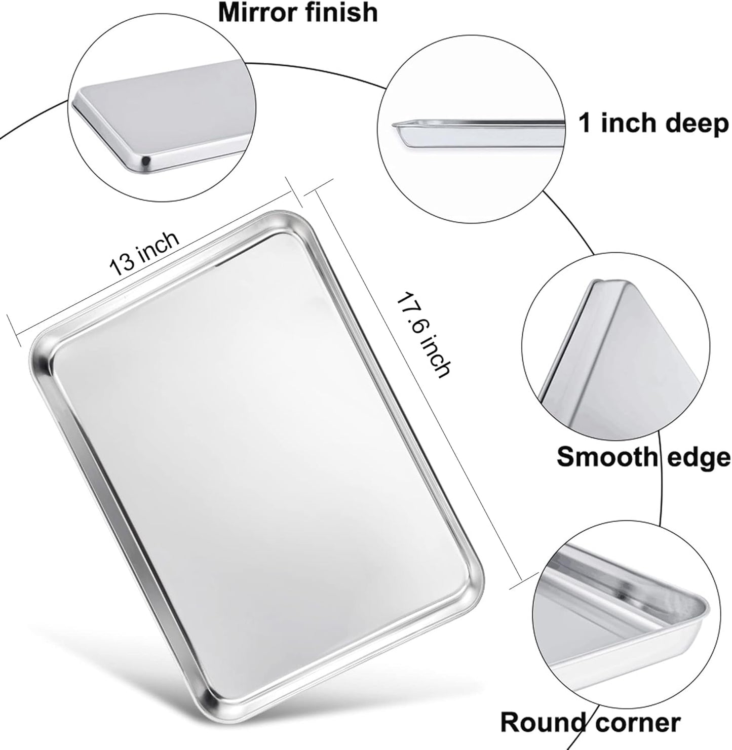 TeamFar Cookie Sheets with Cooling Racks, 17.6 x 13 x 1 Inch Stainless Steel Baking Pan with Grid Rack for Baking Roasting, Non-Toxic & Heavy Duty, Dishwasher Safe, 2 Pans with 2 Racks