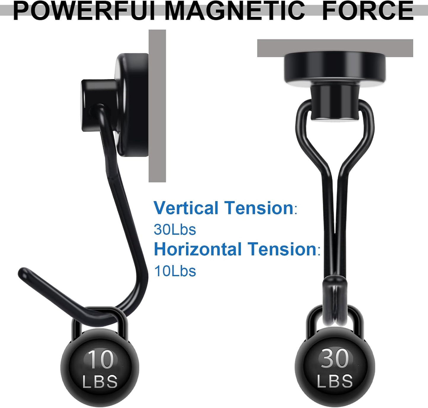 E BAVITE Swivel Swing Magnetic Hooks,30LB（20pack） Black Refrigerator Magnet Hook,Strong Neodymium Magnets Perfect for Refrigerator and Other Surfaces, 60mm(2.36In) in Length