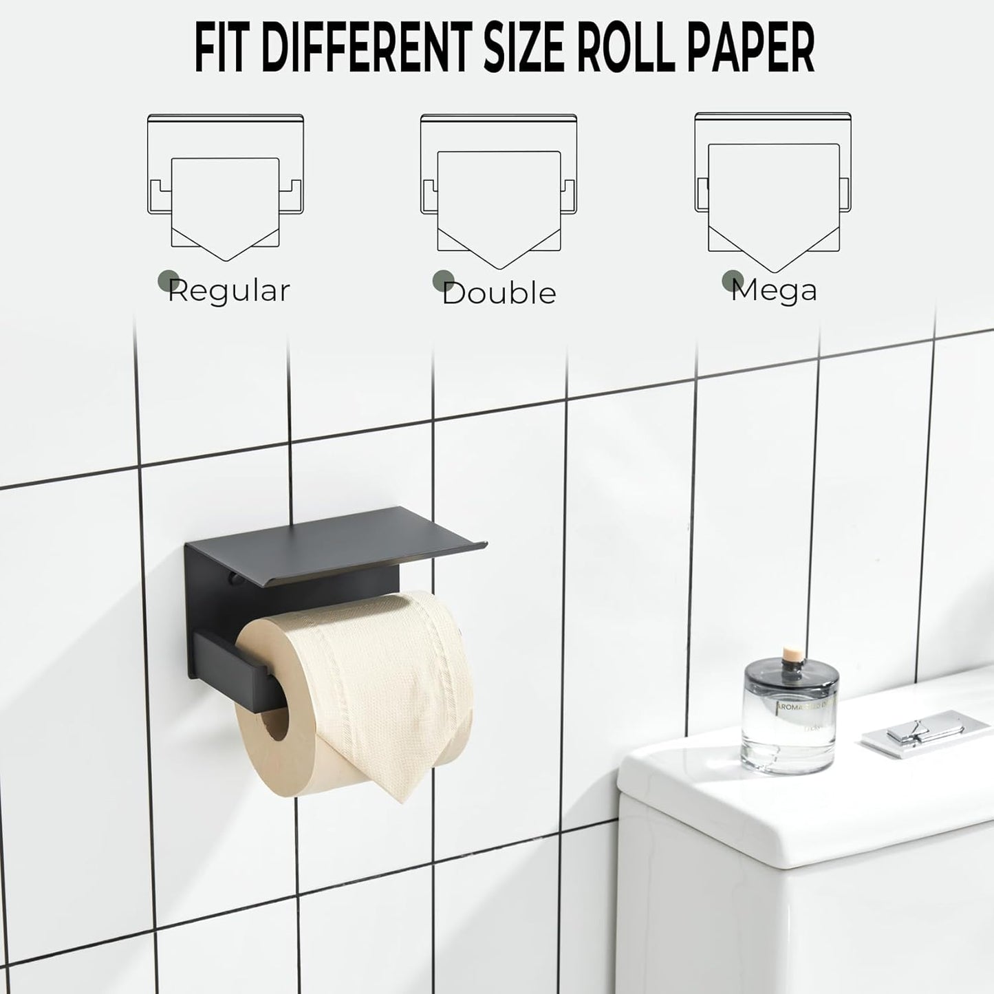 KOKOSIRI Black Toilet Paper Holders with Shelf Bathroom Toilet Paper Roll Holder SUS304 Stainless Steel Wall Mounted, Matte Black, B2010BK
