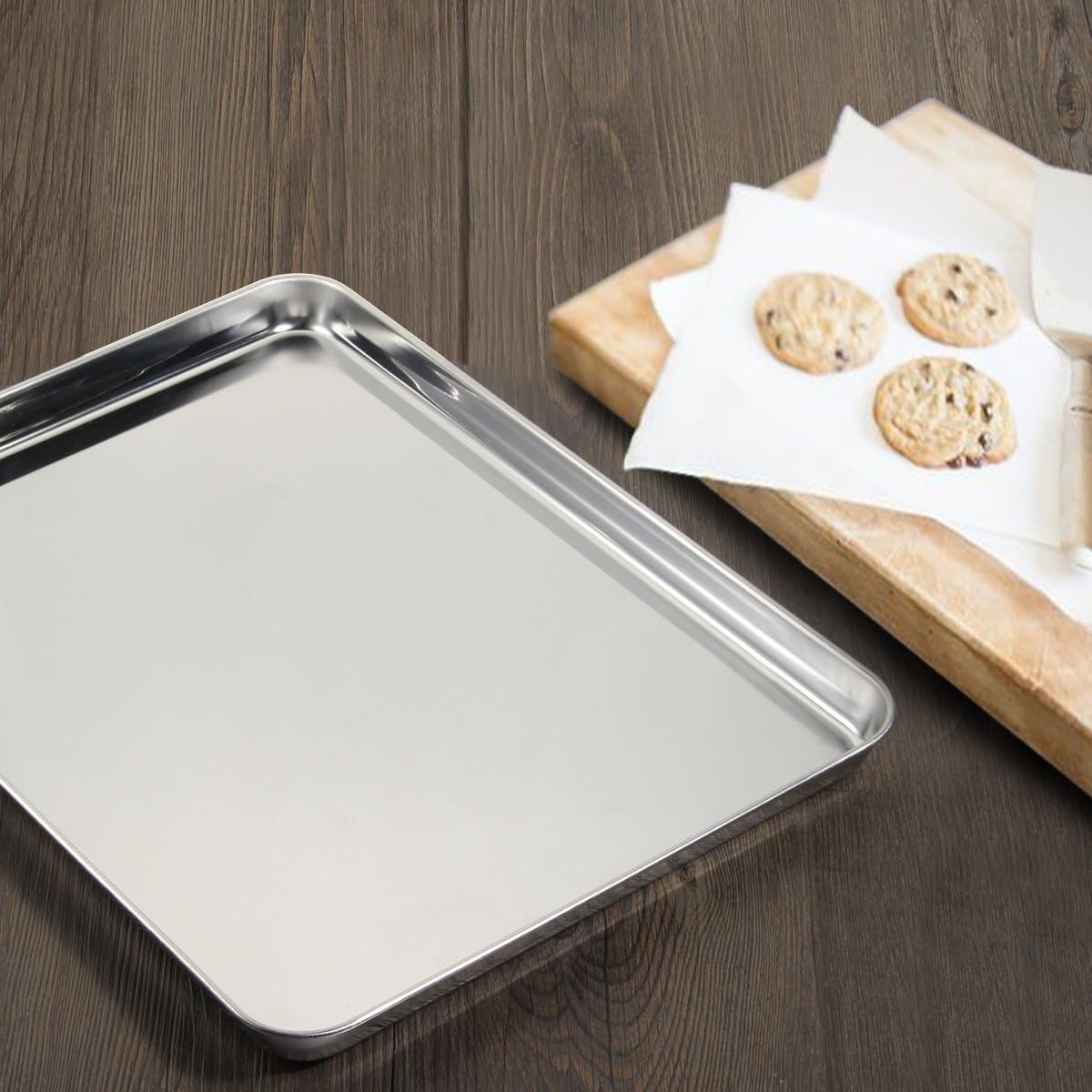 Baking Sheet Set of 4, Yododo Stainless Steel Baking Pan Tray Cookie Sheet, Non Toxic & Healthy, Mirror Finish & Rust Free, Easy Clean & Dishwasher Safe (16inch 12inch 10inch 9inch)