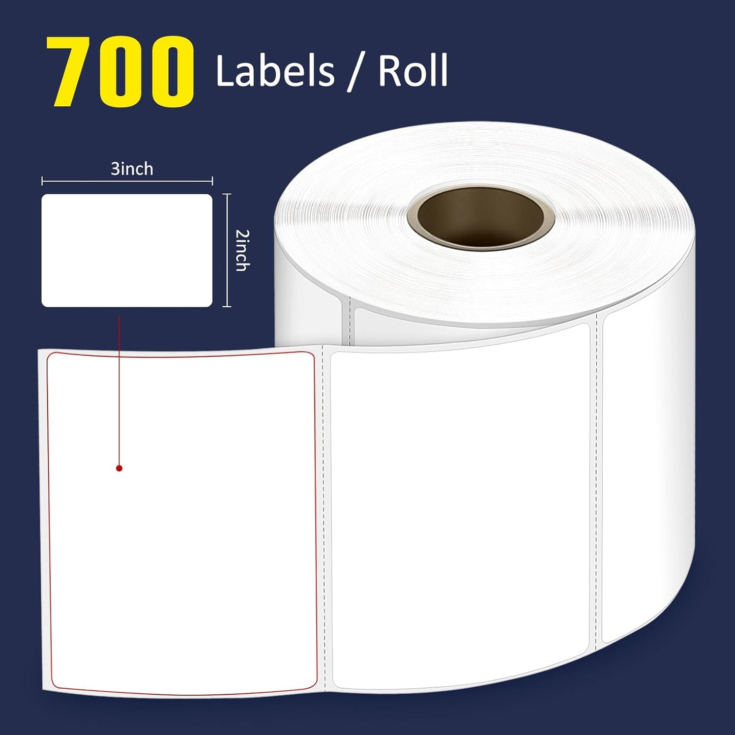 L LIKED 3" x 2" Direct Thermal Labels, Permanent Adhesive Barcode Shipping Label & Compatible with Rollo, Zebra and Other Desktop Printers (1 Roll, 700 Labels)