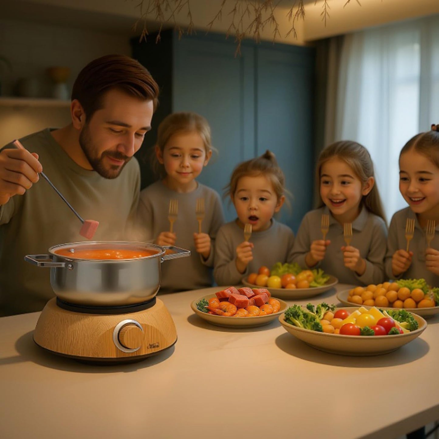 Artestia1500W Electric Swiss Fondue Set for Melting Chocolate Cheese Pot Sets with Temperature Control for Oil Broth Fondue Party, 8 Colored Fondue Forks