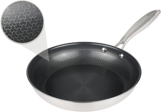 Stainless Steel Nonstick Frying Pan, Hybrid Ceramic 8-Inch Frying Pans, Stay-Cool Handle, PFAS & PFOA PTFE Free, Dishwasher & Oven Safe, Scratch-Resistant, Compatible with Induction & All Cooktops