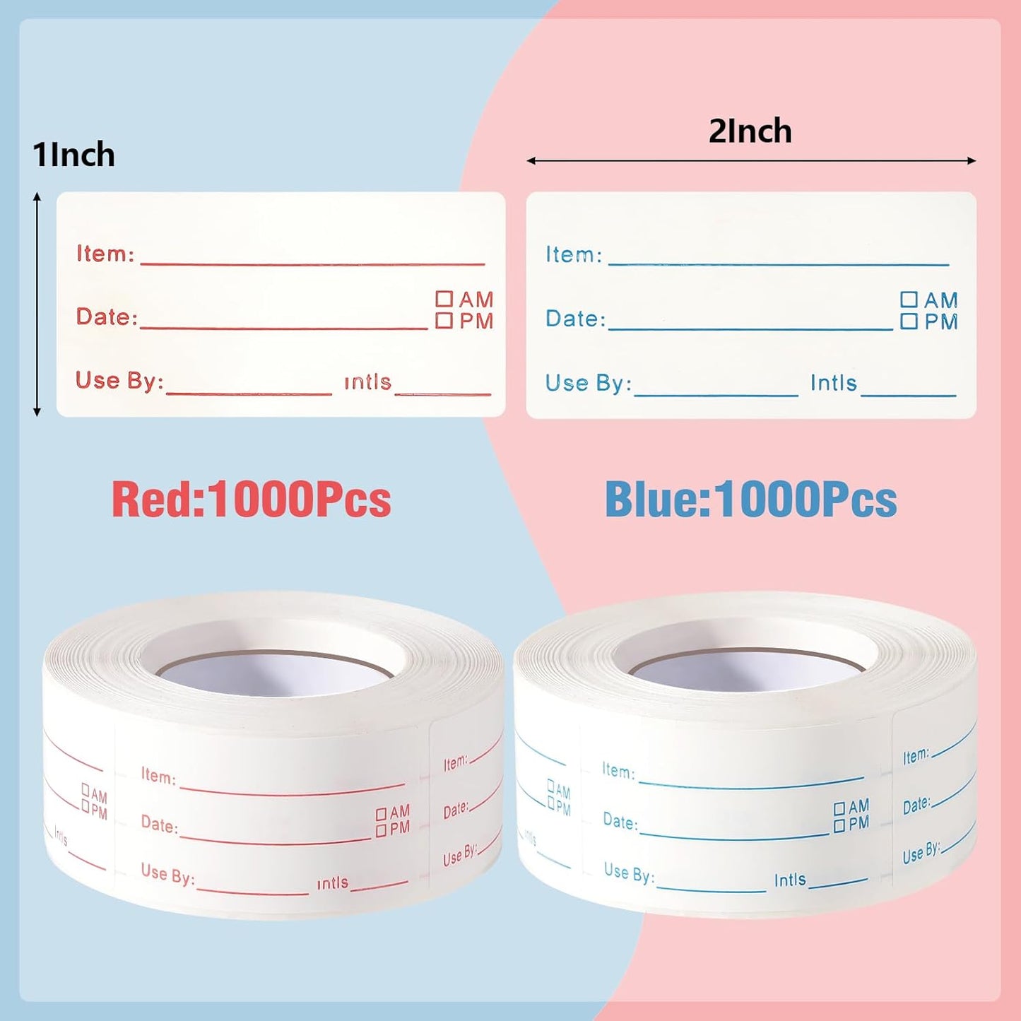 4 Rolls 2000 Pieces Removable Food Labels, 1 x 2 Inch Date Stickers for Freezer, Refrigerator Food Containers - Easy to Write On