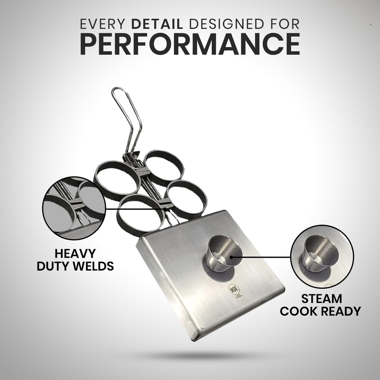 Rattleware Stainless Steel Egg Rings - Commercial-Grade, Even Cooking, Heat-Resistant Handle, Ideal for Frying Eggs - Durable & Trusted by Professional Chefs Worldwide (4 Ring Set)
