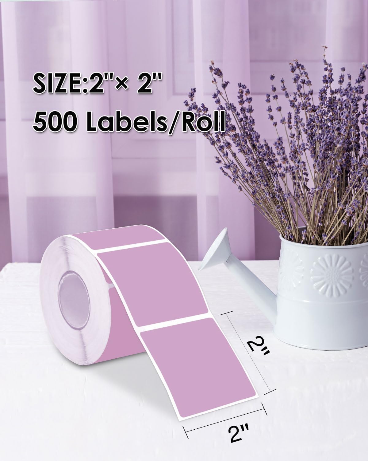 iEager Purple Square Thermal Label Stickers, 2"x2" Self-Adhesive Square Direct Thermal Labels with Perforation Line, 500 Sheets/Roll