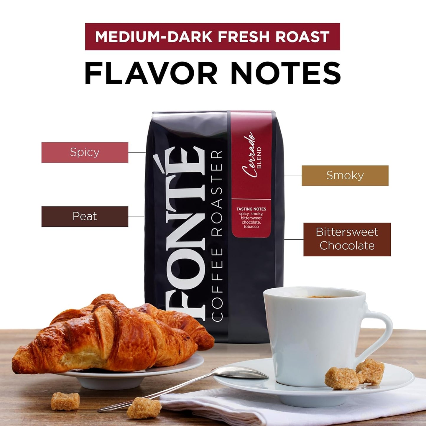 Fonte Coffee Roaster - French Press Coffee - Medium-Dark Fresh Roast - Roasted in Seattle - Single Origin - 12 oz - Spicy, Smoky, Bittersweet Chocolate, Peat - Cerrado